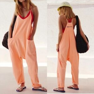 Free People Peach Loose-Fit Jumpsuit with Deep Pockets